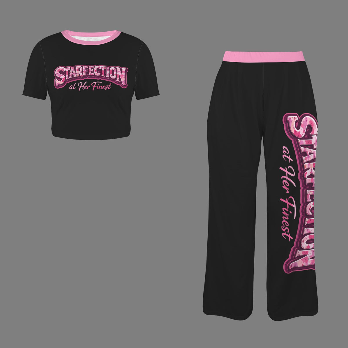 Starfection Ladies Edition Crew Neck Short Sleeve Crop Top & Wide Leg Pants Set