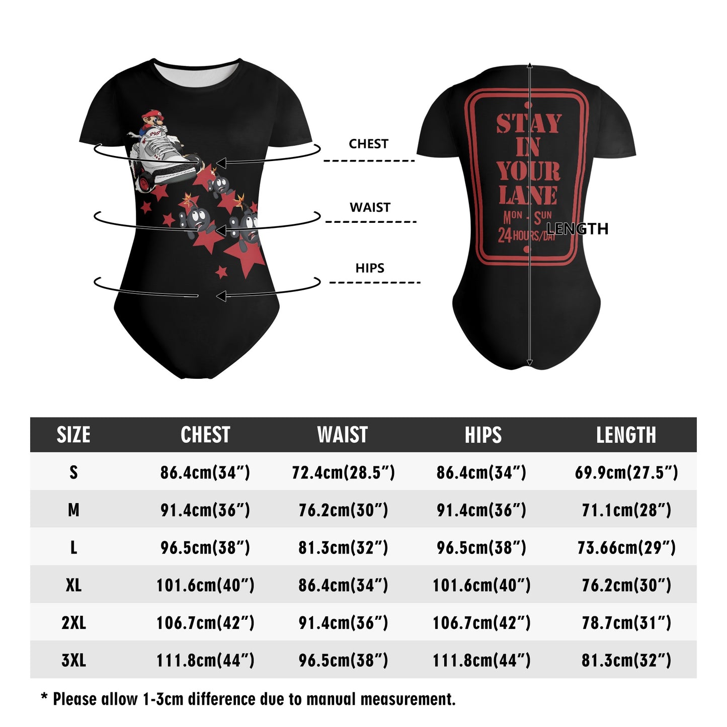 S.I.Y.L. (Stay In Your Lane) Black Womens Soft Short Sleeve Bodysuit