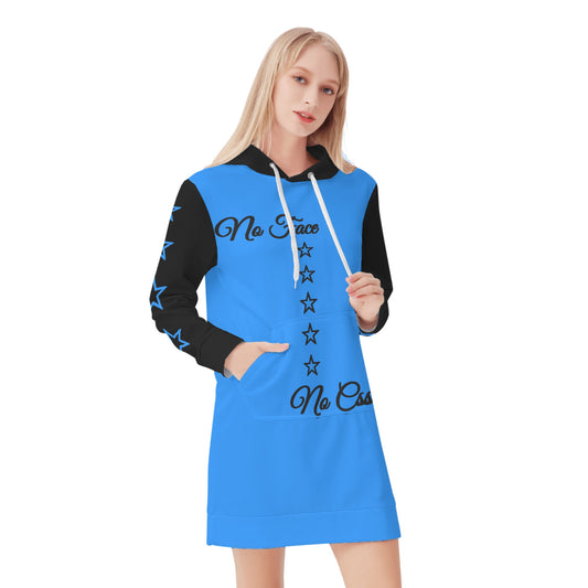 No Face, No Case Womens Blue Hoodie Dress