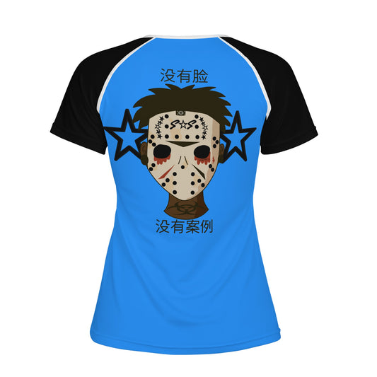 No Face, No Case Blue Womens T shirt