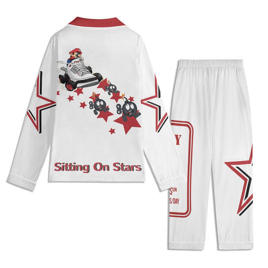 S.I.Y.L (Stay In Your Lane) Children White/Maroon Long Sleeve Nightwear Pajama Set
