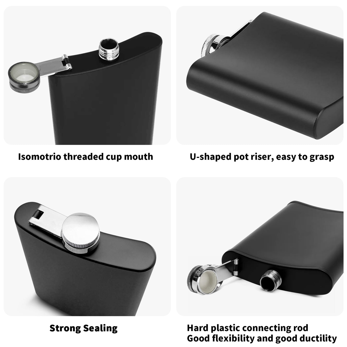 Universal Flex Hip Flask Set 7oz Black Stainless Steel with A Gift Box