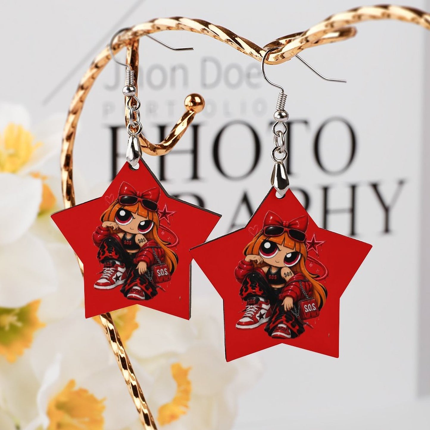 S.O.S: Power Puff Gang Wooden Earrings Pendant(Star Shape)