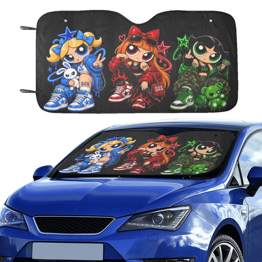 S.O.S: Power Puff Gang Auto Car Sun Shade 55" x 29.53"