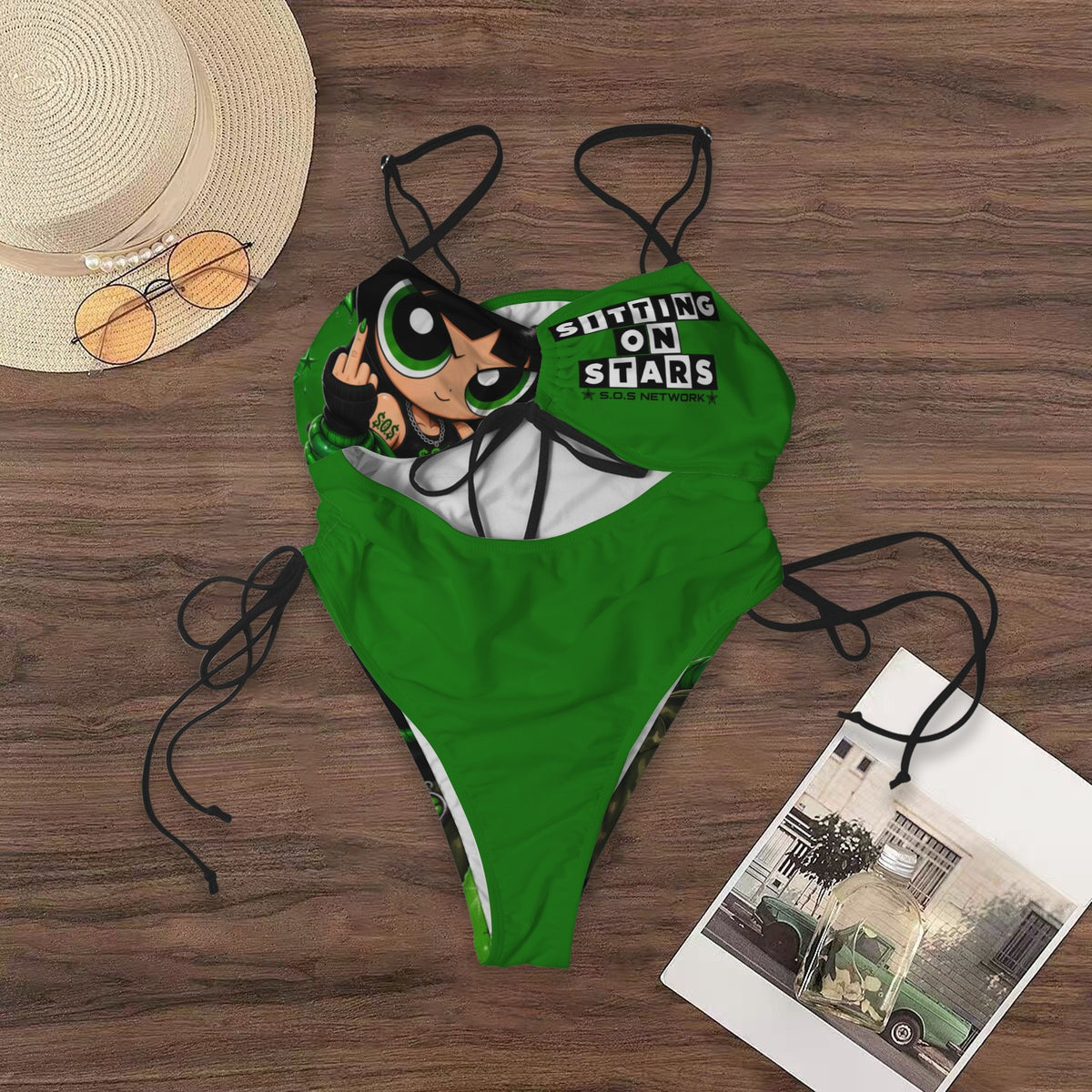 S.O.S: Power Puff Gang Women's Drawstring Cutout One Piece Swimsuit