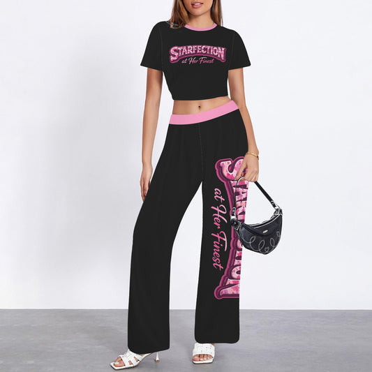 Starfection Ladies Edition Crew Neck Short Sleeve Crop Top & Wide Leg Pants Set