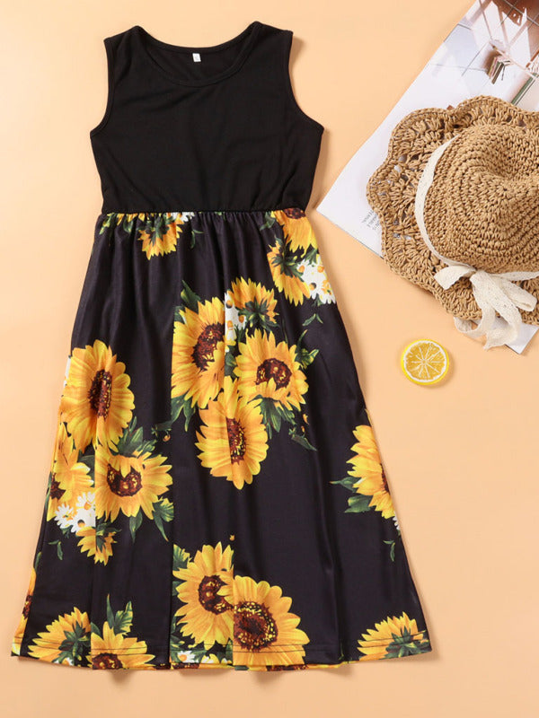 2023 Falling Stars Kid's Mixed Tank Floral Mother-Daughter Dress