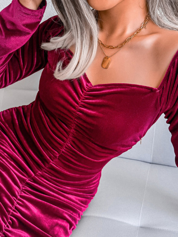 2023 Falling Stars Women's square neck velvet wrap dress