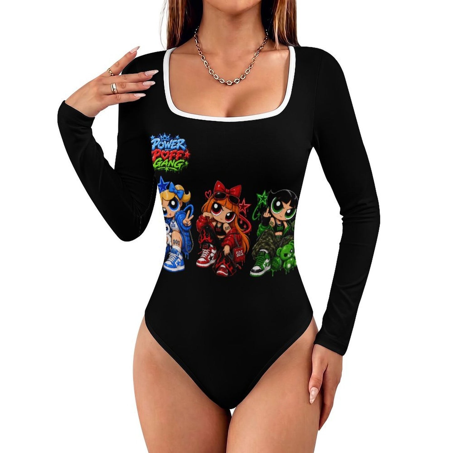 S.O.S: Power Puff Gang Women's Square Neck Long Sleeve Bodysuit