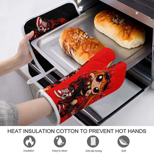 S.O.S: Power Puff Gang Heat Resistant Oven Mitt With Pot Holder(Two Pieces Set))