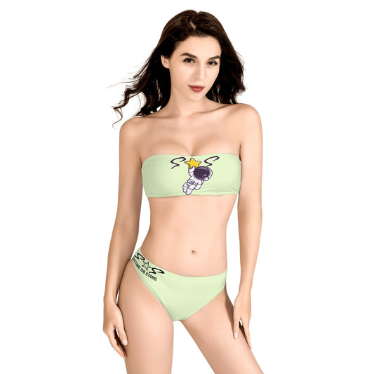 Space Man 23 Womens Bandeau Strapless Bikinis Swimsuit