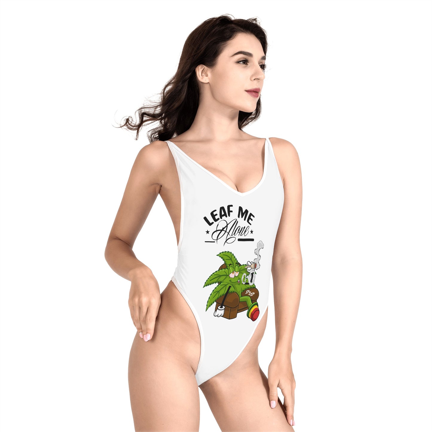 Leaf Me Alone 4/20 Edition Women’s One Piece High Cut Swimsuit