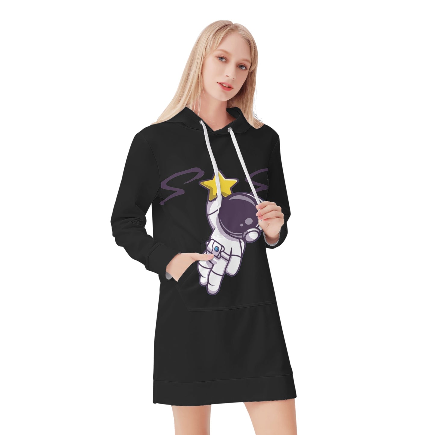 Space Man 23 Womens Black Hoodie Dress