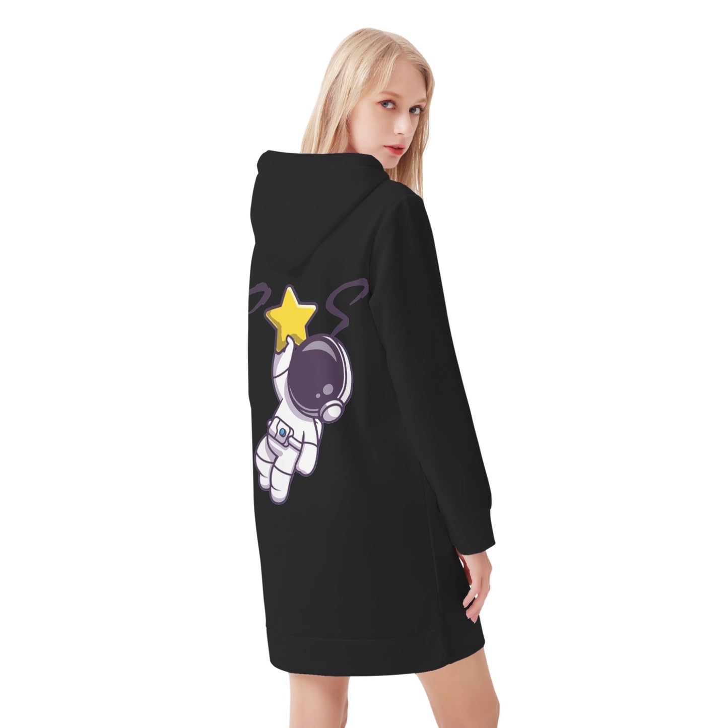 Space Man 23 Womens Black Hoodie Dress