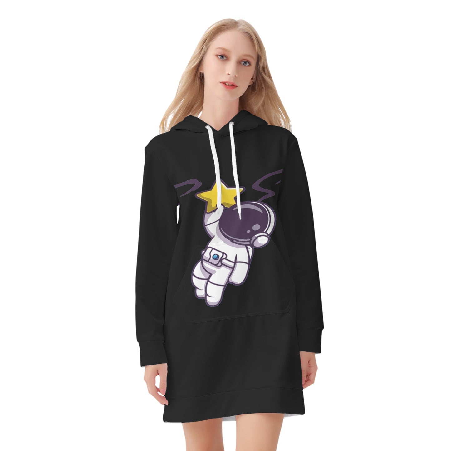 Space Man 23 Womens Black Hoodie Dress