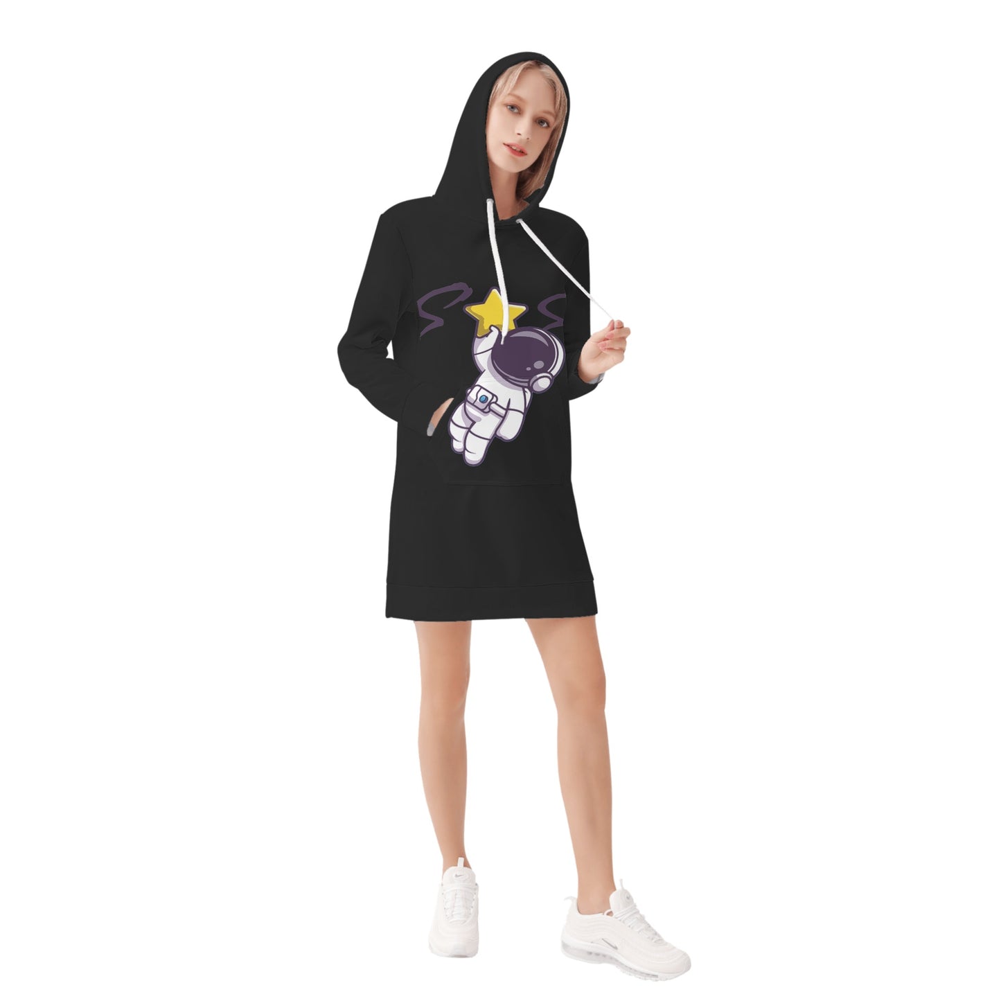 Space Man 23 Womens Black Hoodie Dress