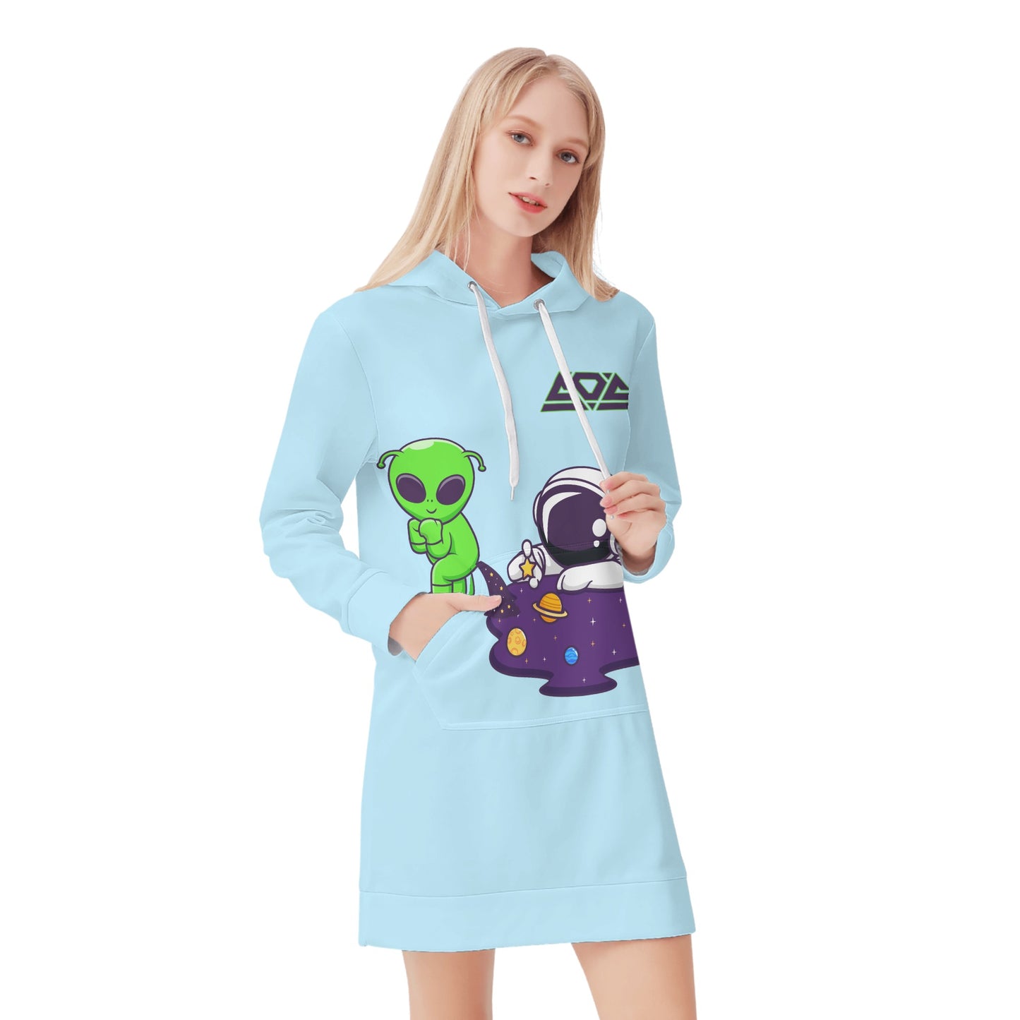 Space Aliens Womens Sky Blue Hoodie Dress