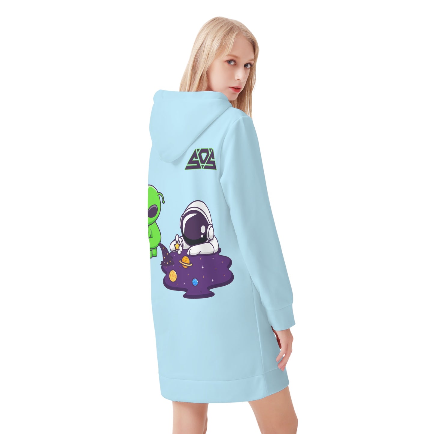 Space Aliens Womens Sky Blue Hoodie Dress