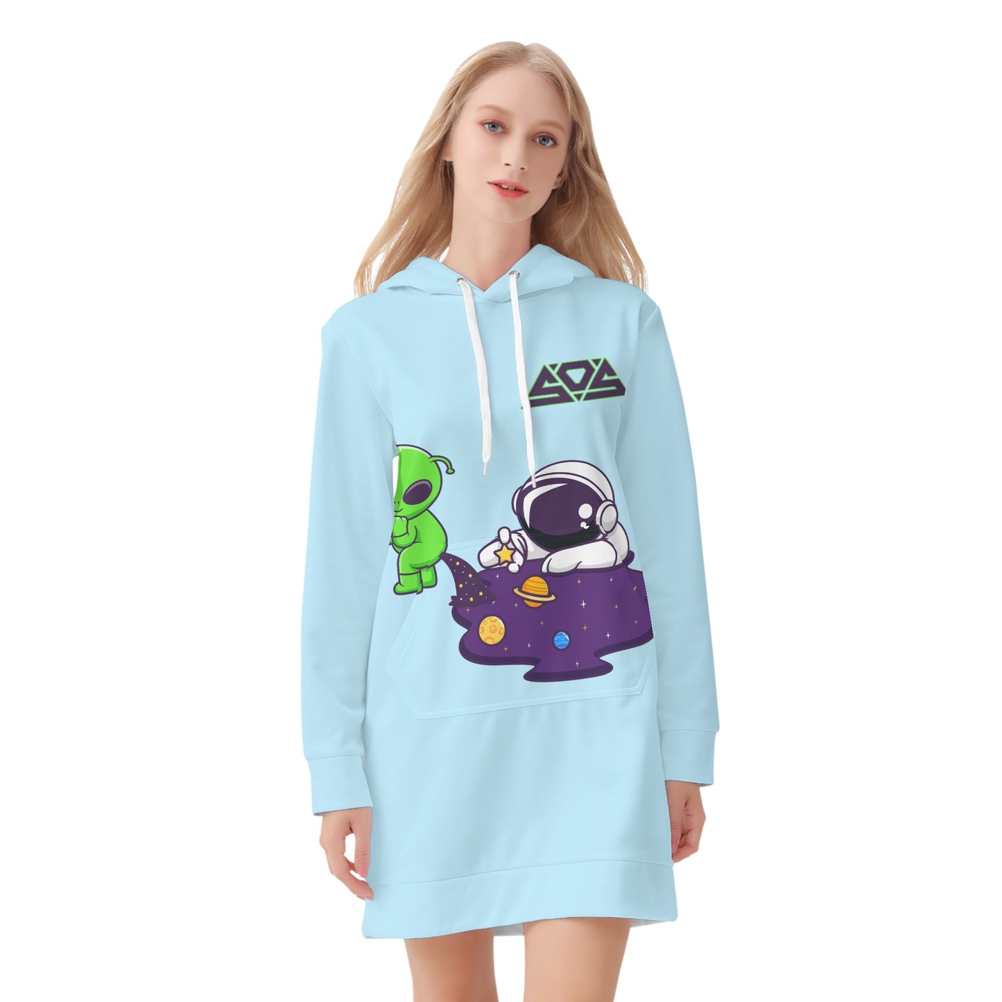 Space Aliens Womens Sky Blue Hoodie Dress