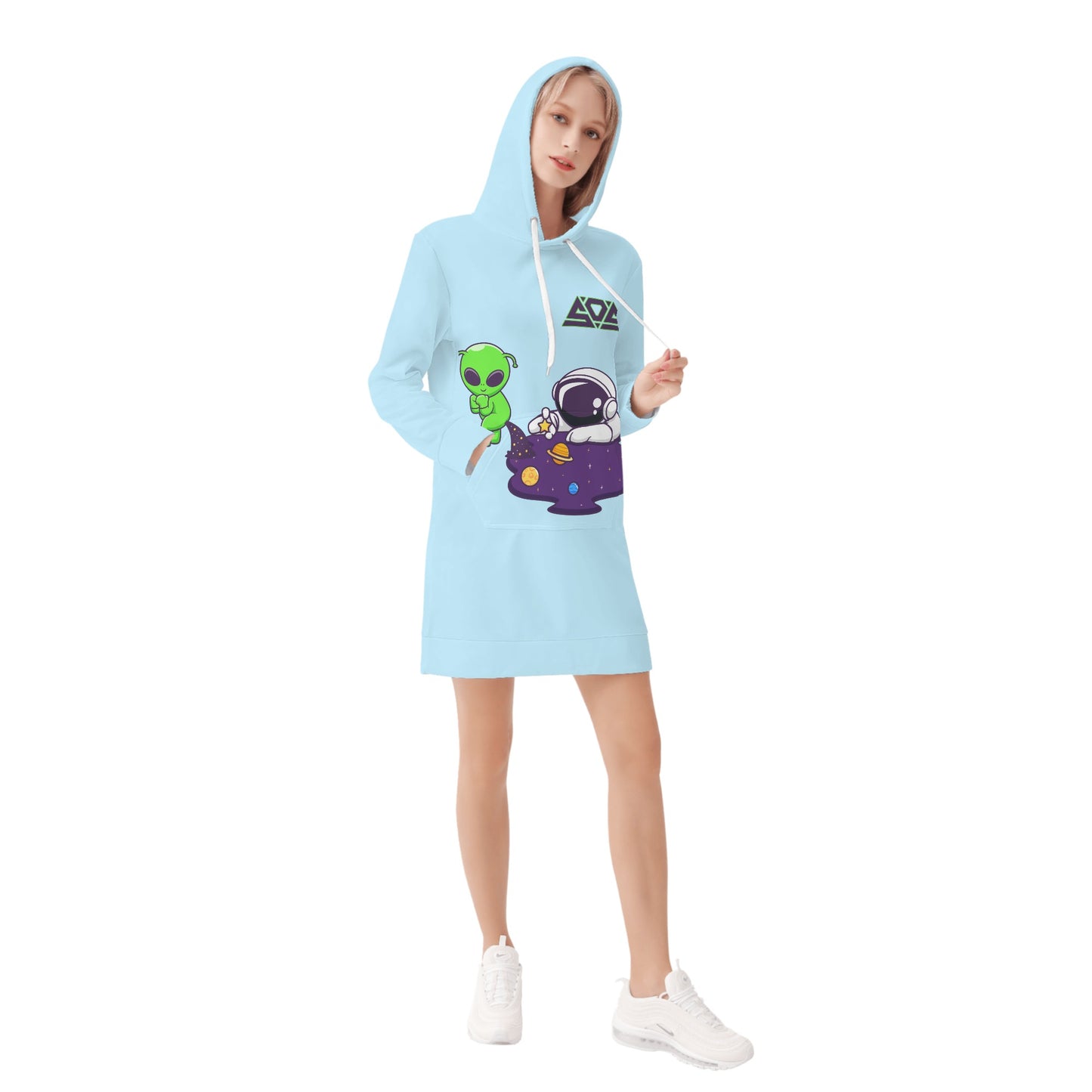 Space Aliens Womens Sky Blue Hoodie Dress