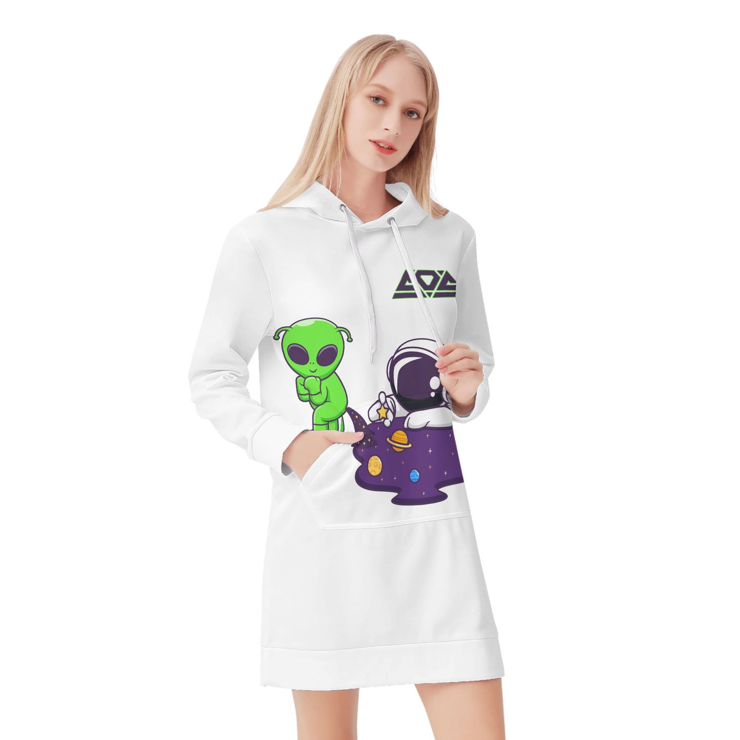 Space Aliens Womens White Hoodie Dress