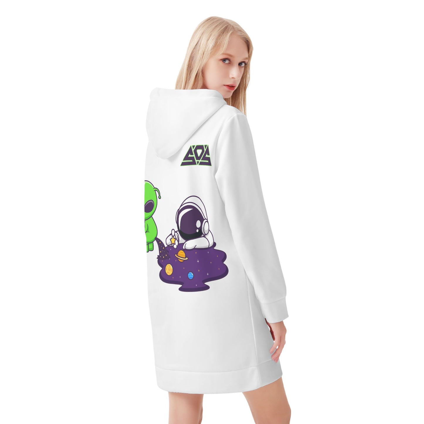 Space Aliens Womens White Hoodie Dress