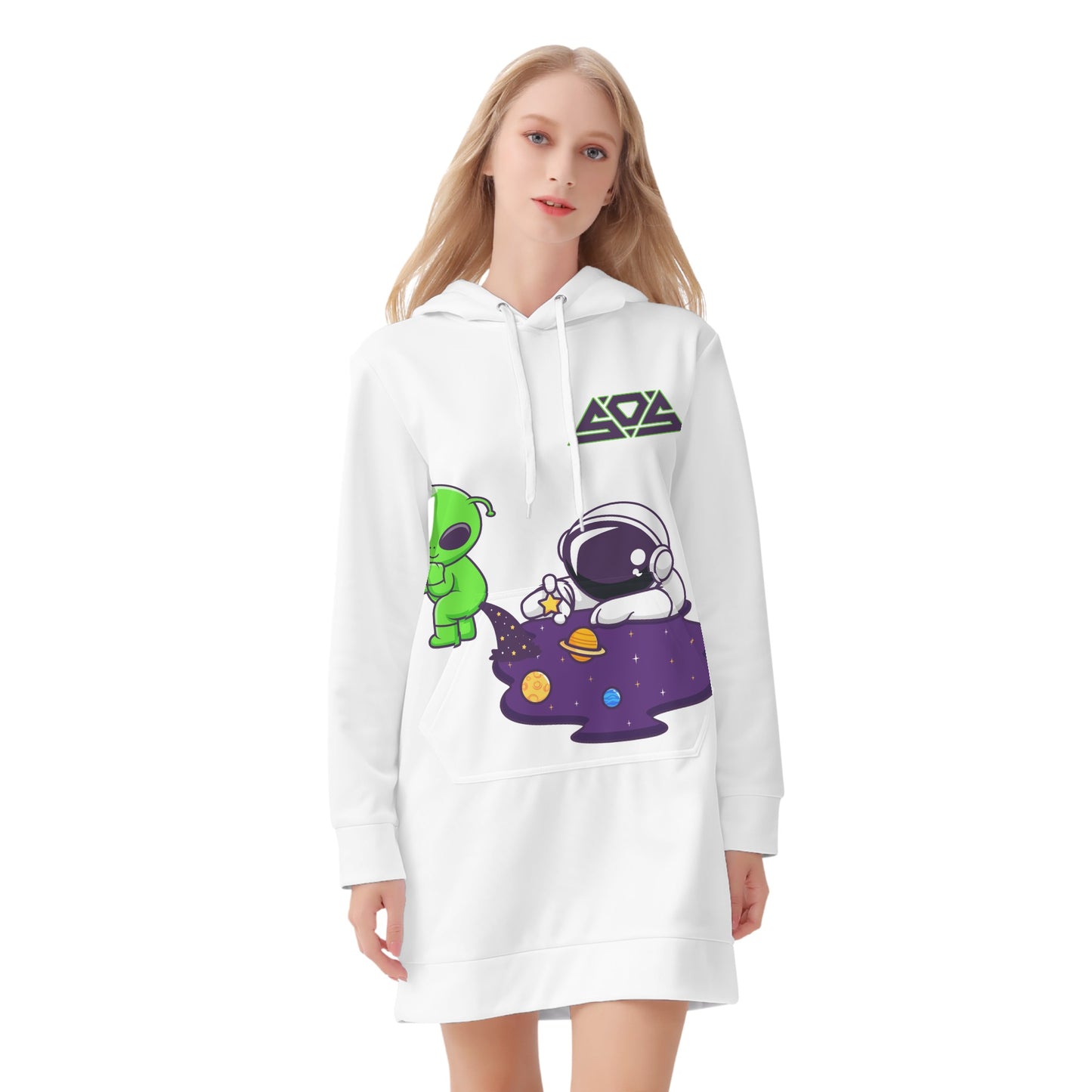 Space Aliens Womens White Hoodie Dress