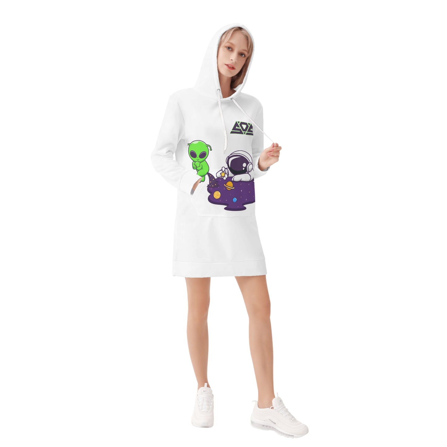 Space Aliens Womens White Hoodie Dress