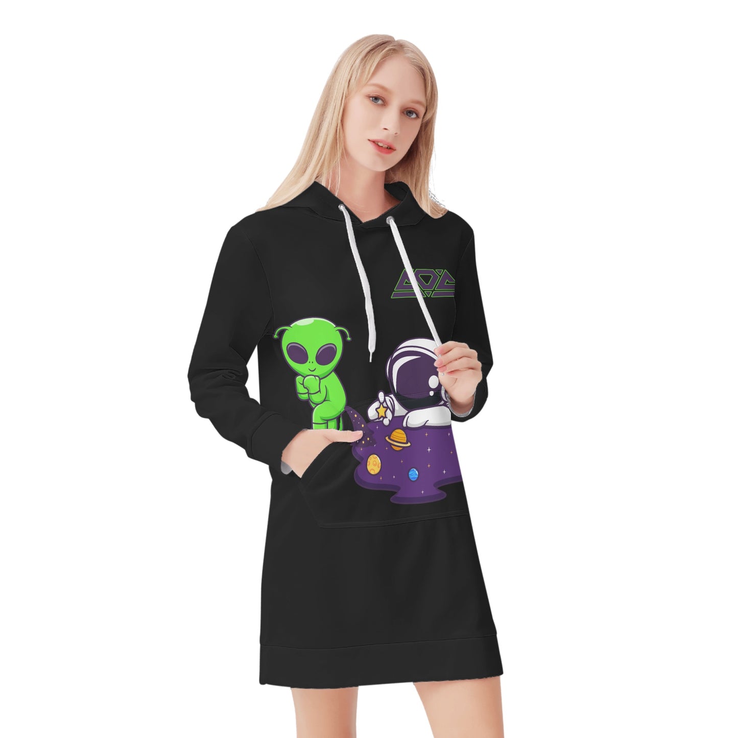 Space Aliens Womens Black Hoodie Dress