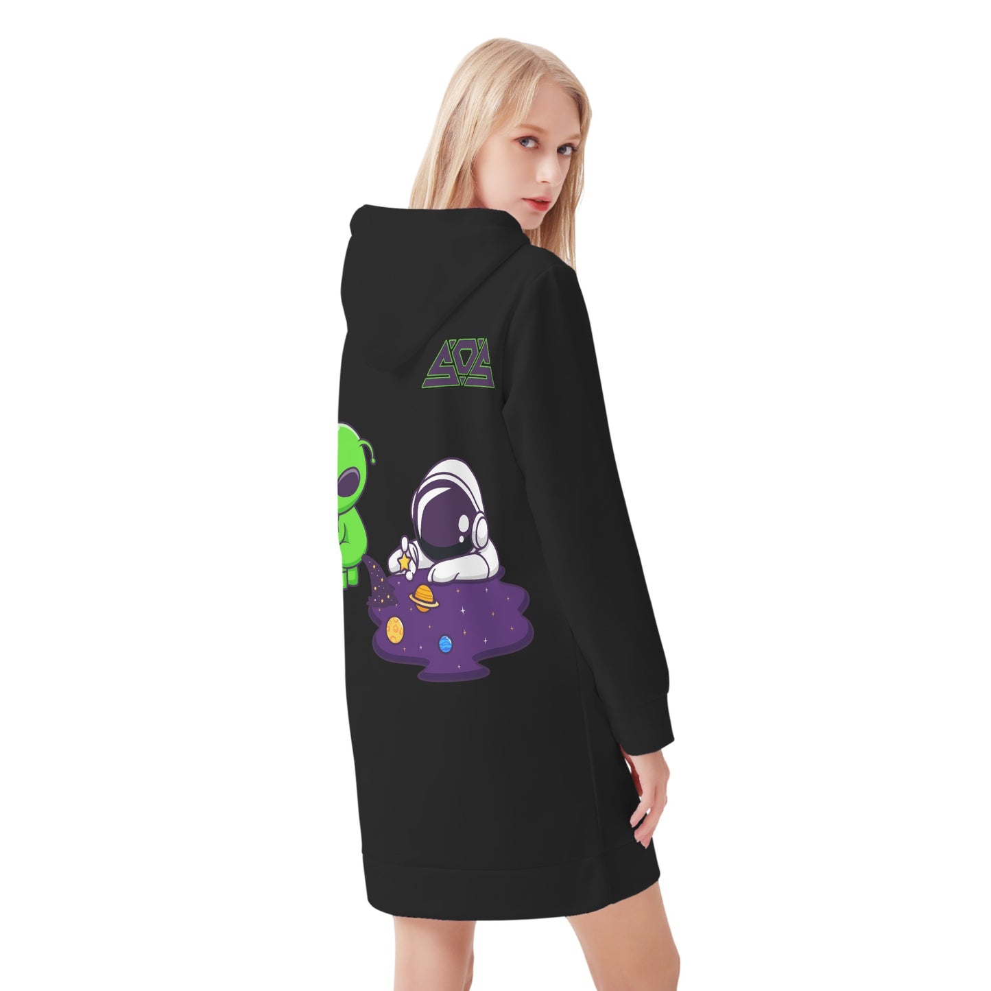 Space Aliens Womens Black Hoodie Dress