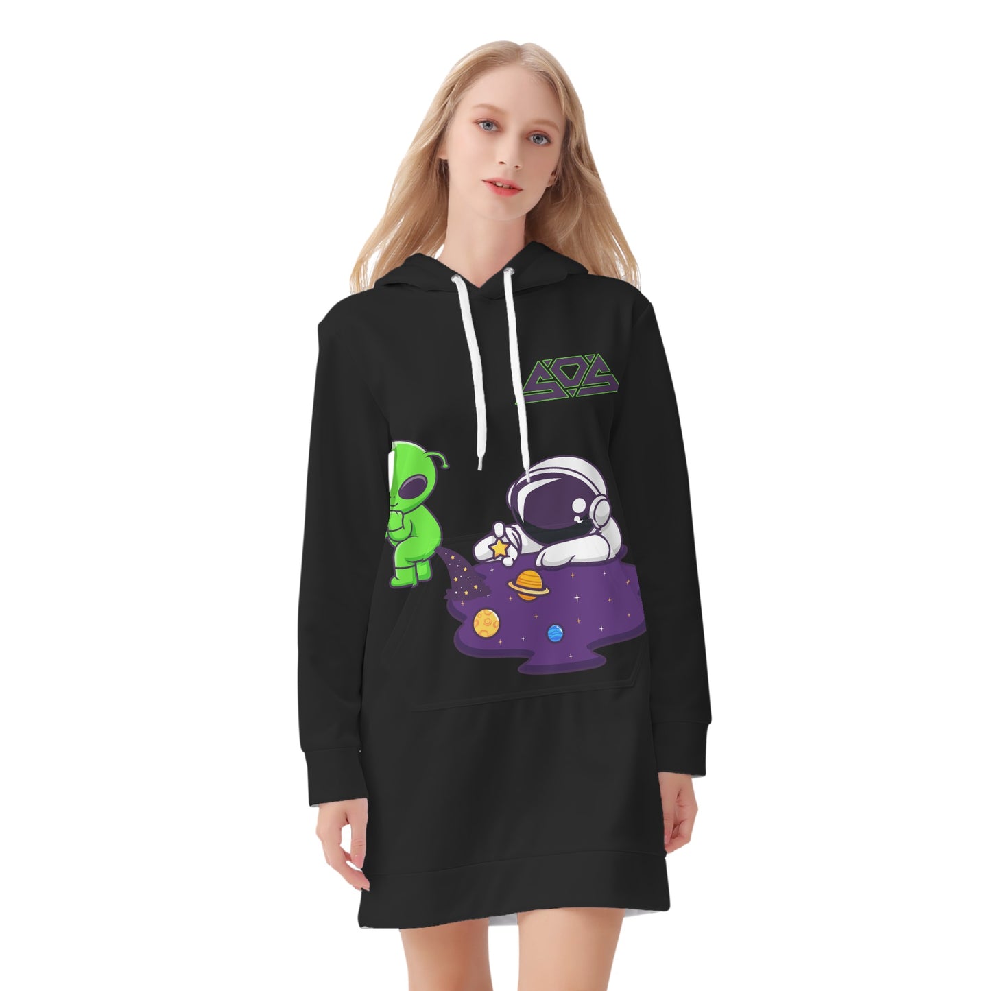 Space Aliens Womens Black Hoodie Dress