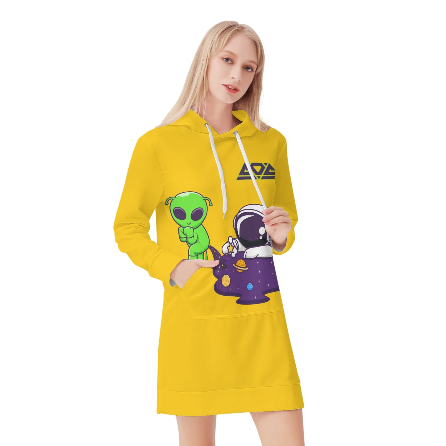 Space Aliens Womens Gold Hoodie Dress