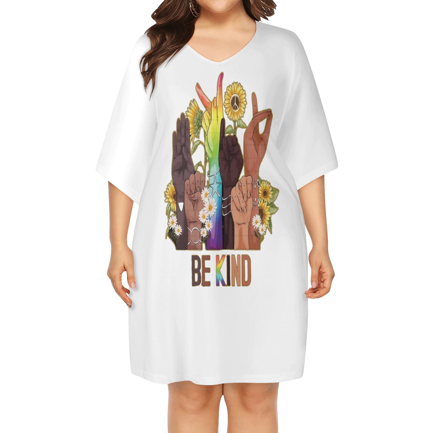 Be Kind (Pride Edition)  White Womens Daily Plus Star Size Loose Dress