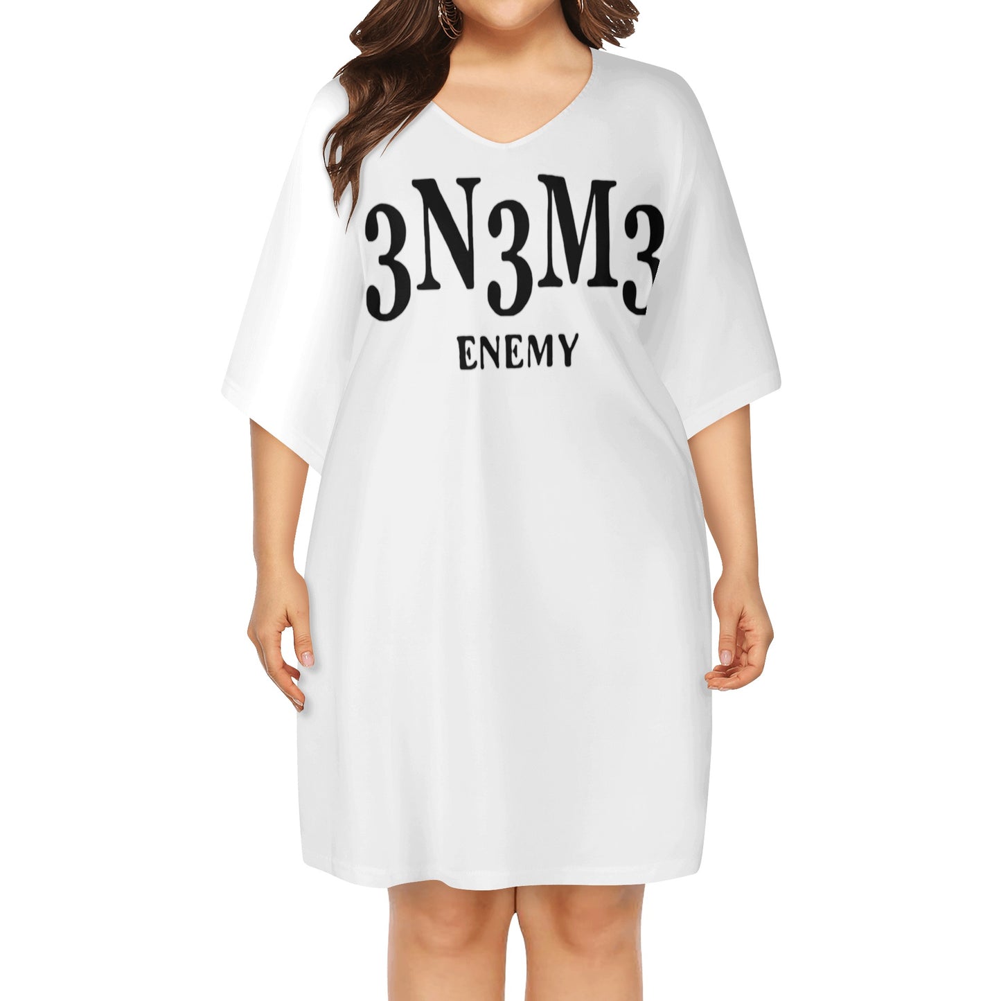 3.N.3.M.3 Enemy  White Womens Daily Plus Star Size Loose Dress