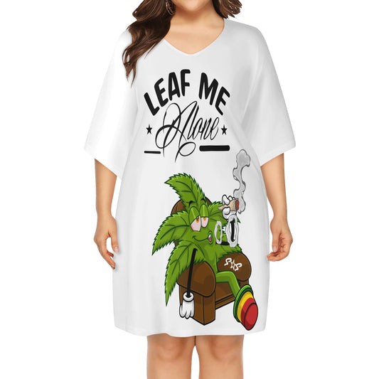 Leaf Me Alone 420 Edition 1.0 White Womens Daily Plus Star Size Loose Dress