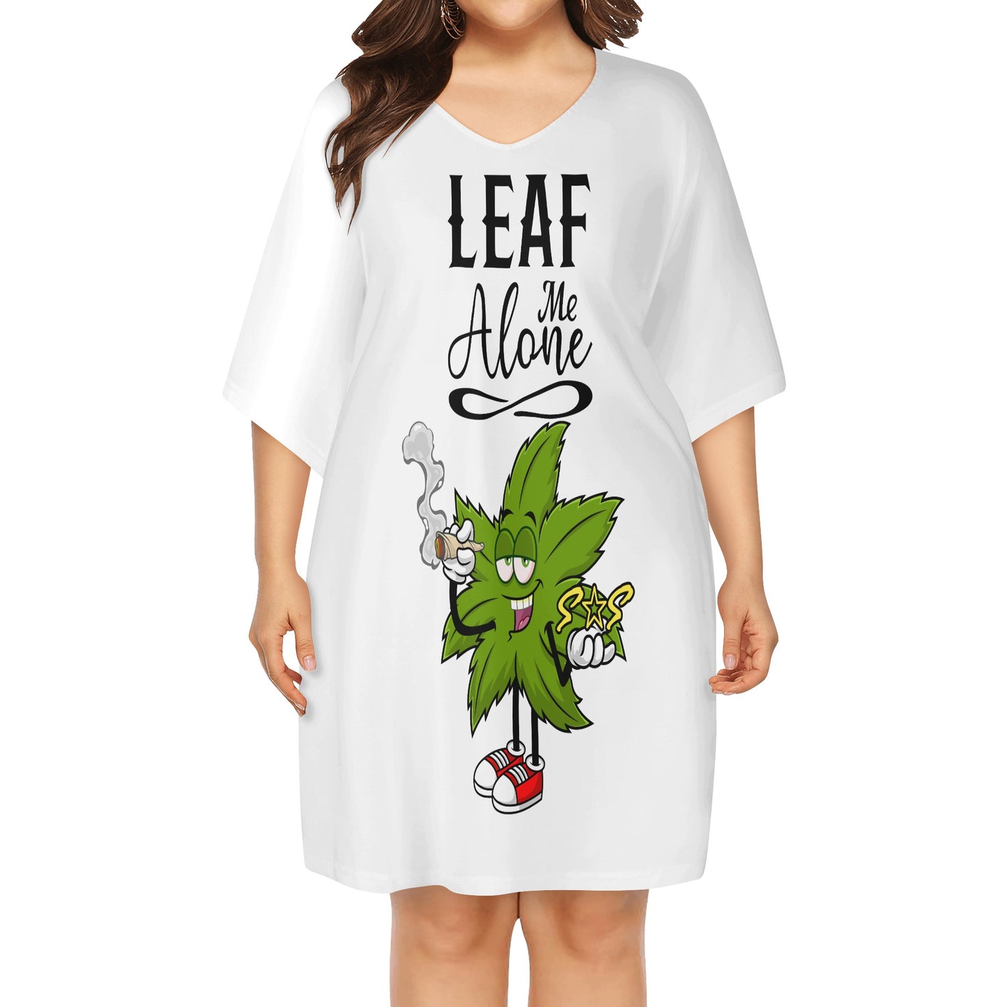 Leaf Me Alone 420 Edition  2.0 White Womens Daily Plus  Star Size Loose Dress