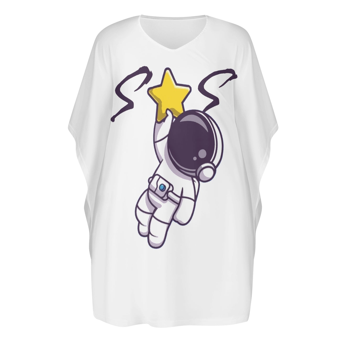 Space Man 23 White Womens Daily Plus Star Size Loose Dress