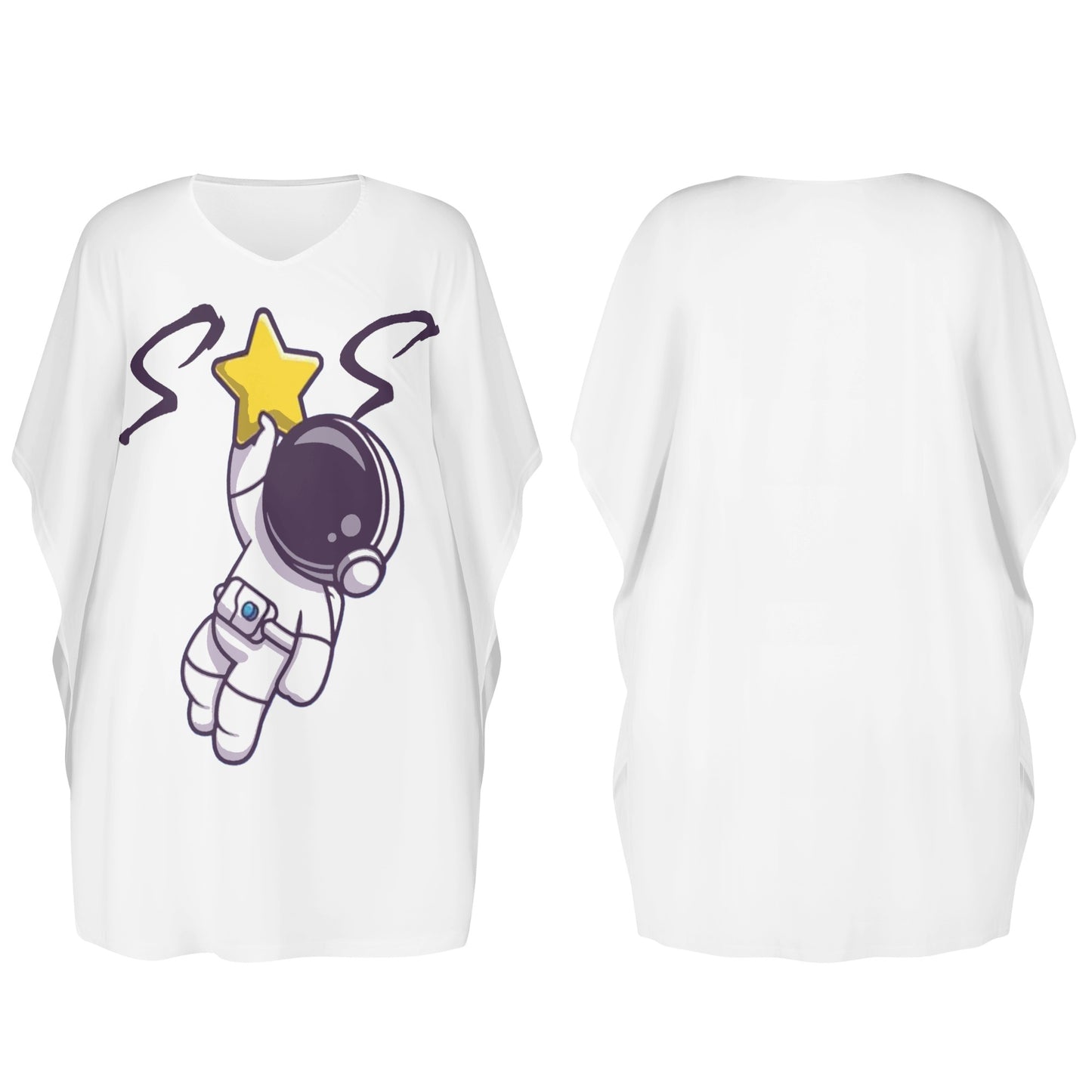 Space Man 23 White Womens Daily Plus Star Size Loose Dress