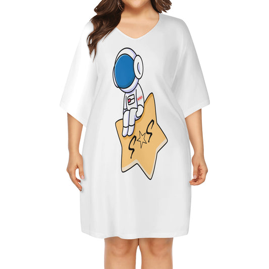 S.O.S Astronaut White Womens Daily Plus Size Loose Dress