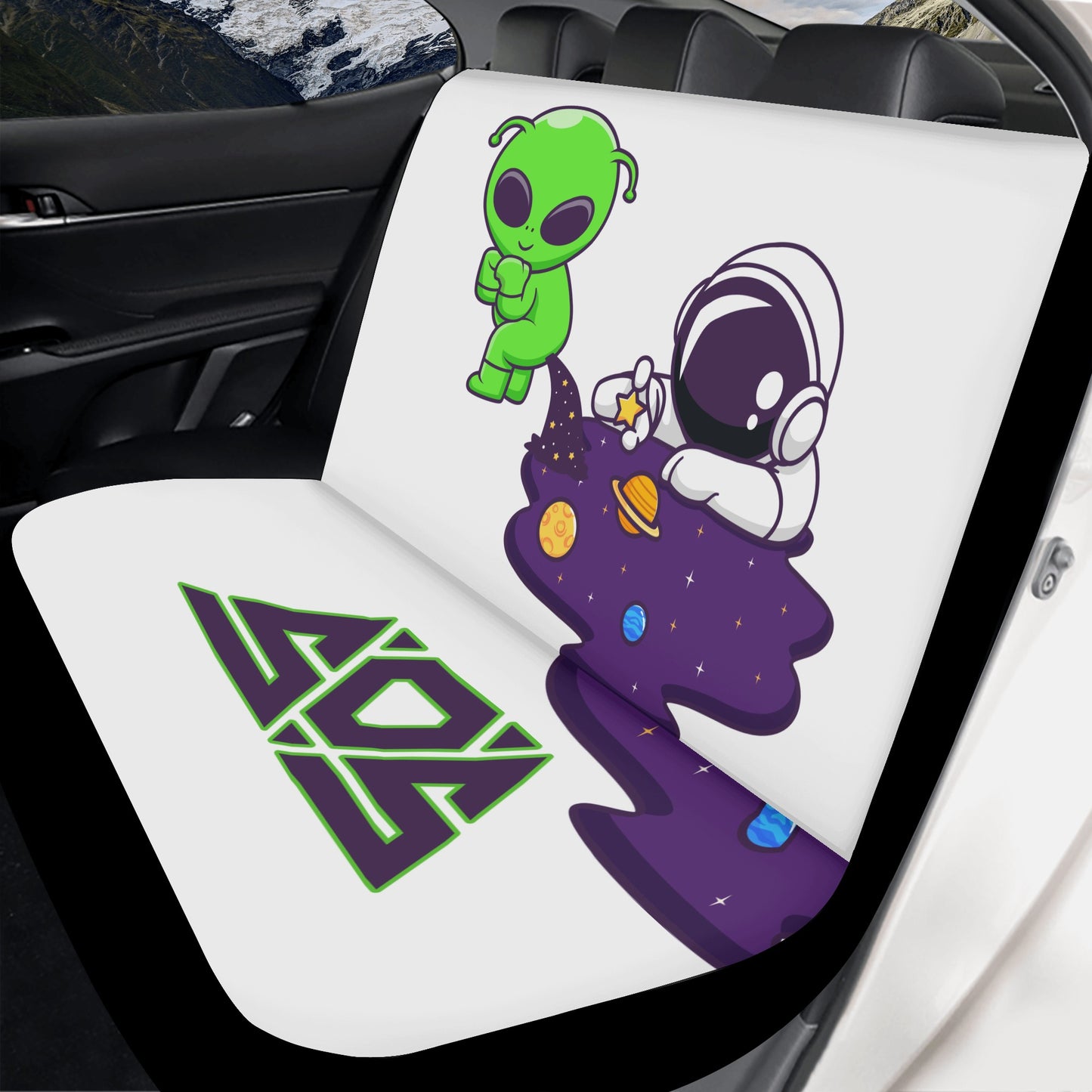 Space Aliens White Back Car Seat Cover