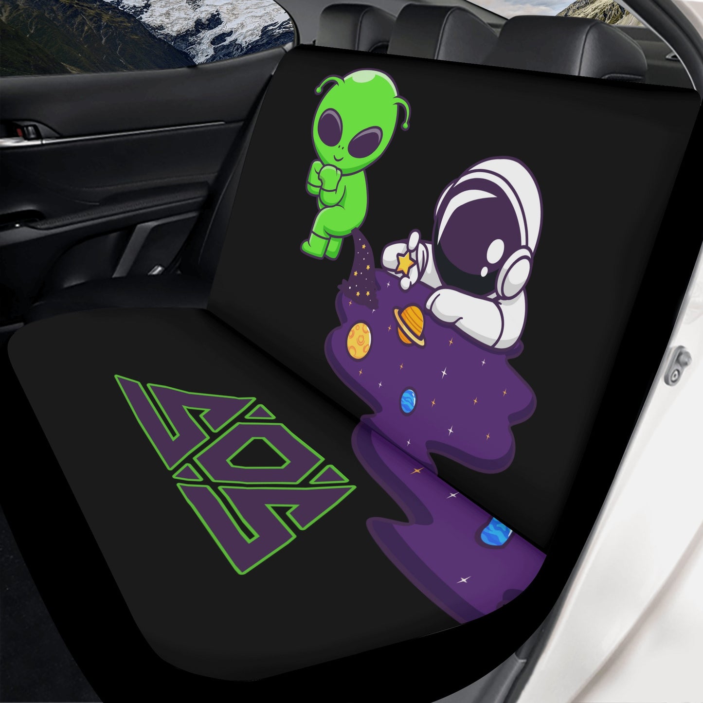 Space Aliens Black Back Car Seat Cover