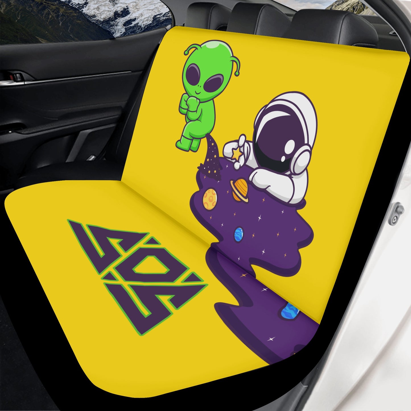 Space Aliens Gold Back Car Seat Cover