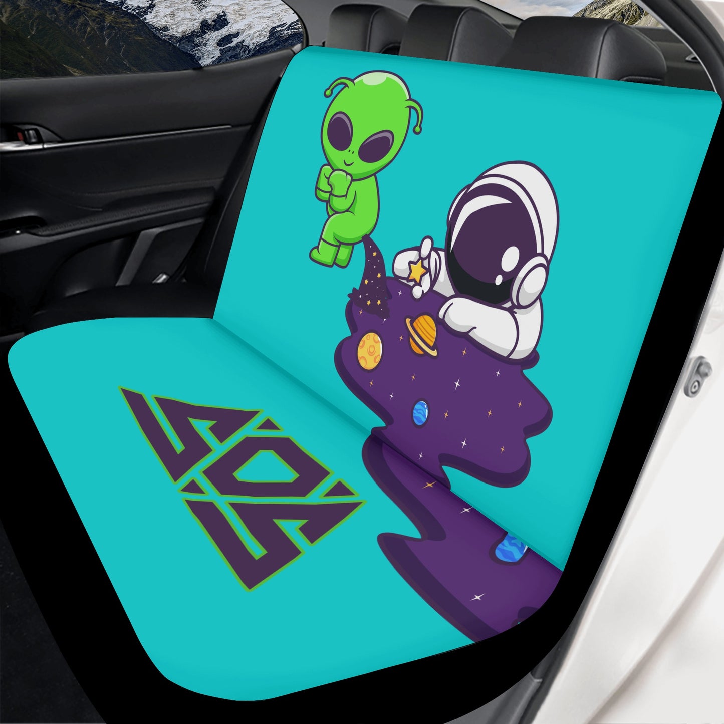 Space Aliens Tourqise Back Car Seat Cover