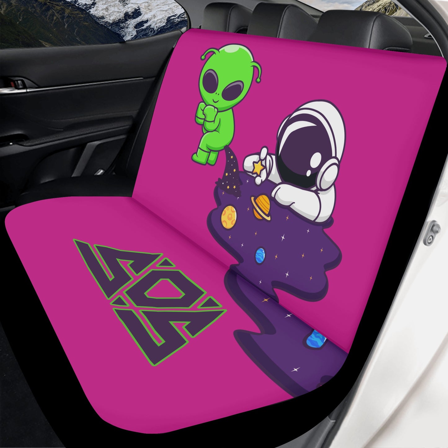 Space Aliens Purple Back Car Seat Cover