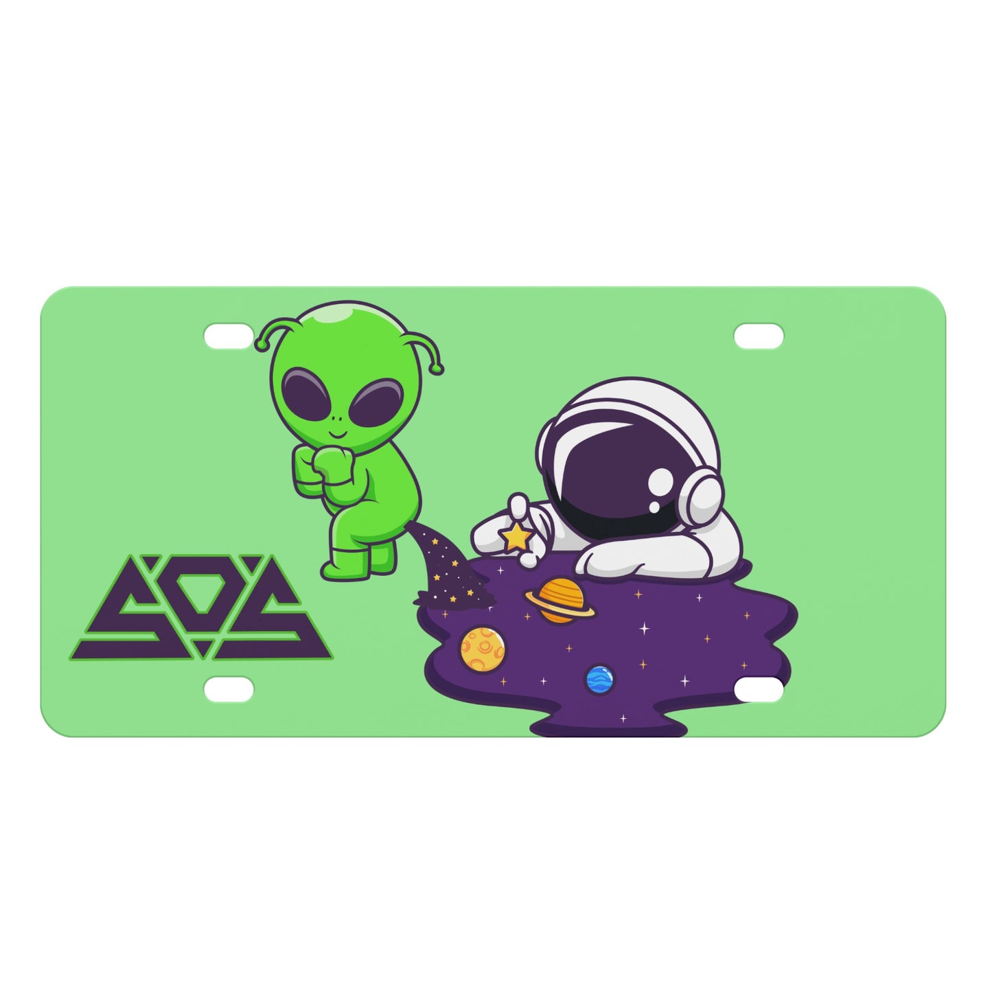 Space Aliens Mint Green License Plates