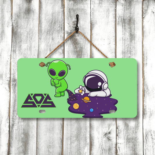 Space Aliens Mint Green License Plates