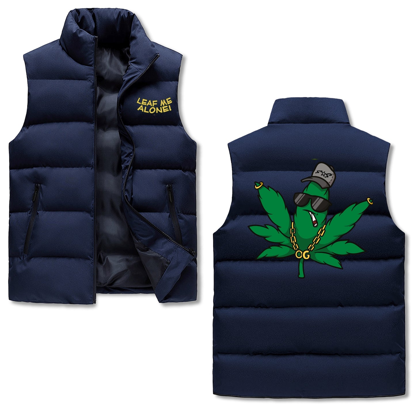 Leaf Me Alone 420 Edition Mens Hooded Puffer Vest