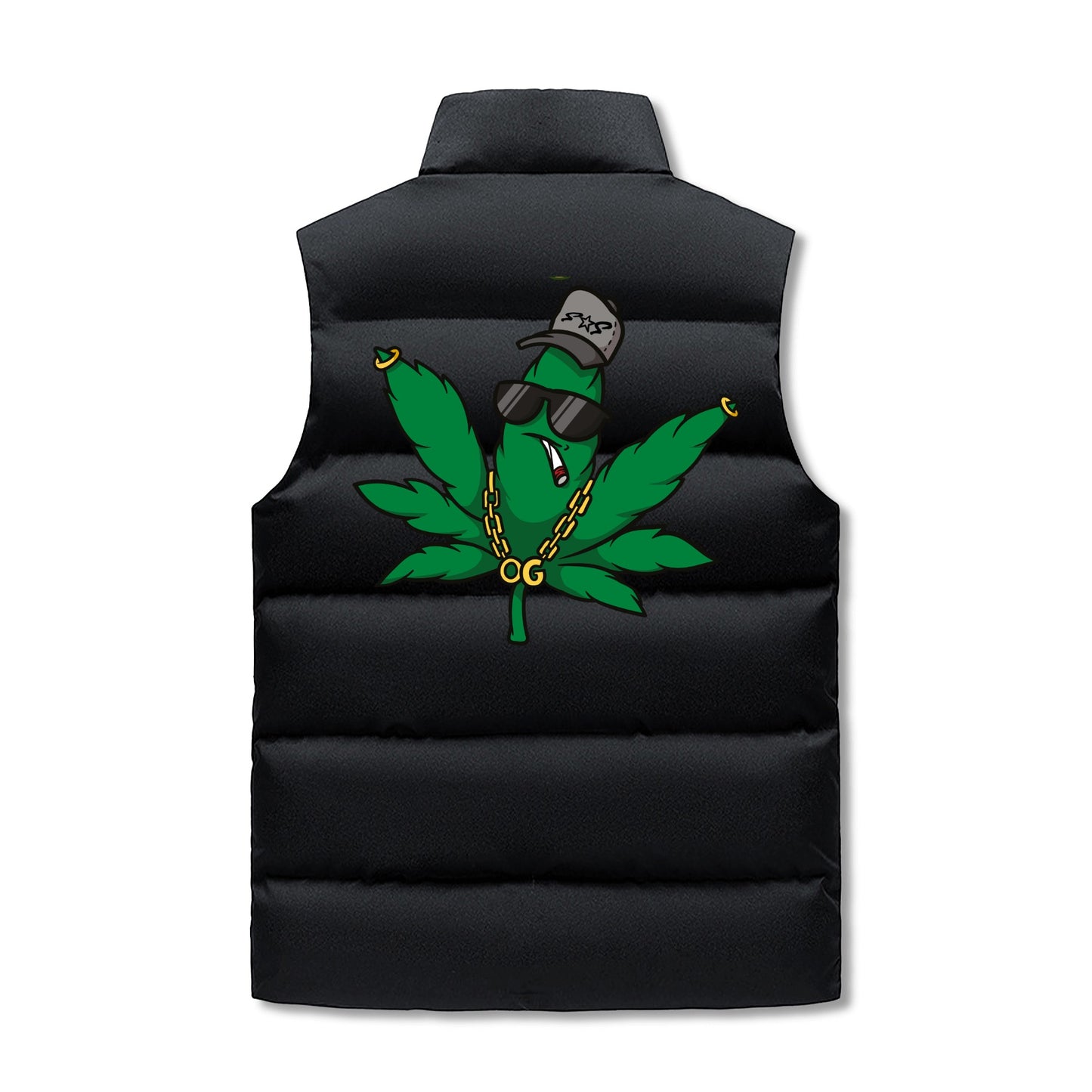 Leaf Me Alone 420 Edition Mens Hooded Puffer Vest