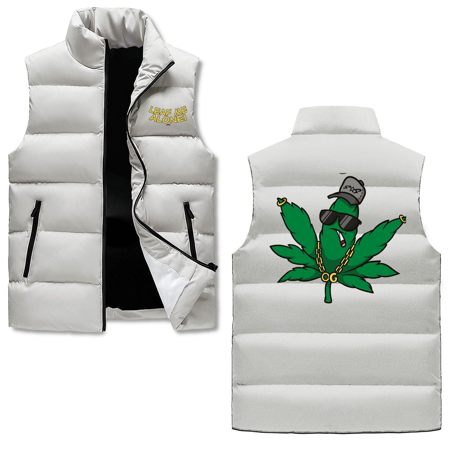 Leaf Me Alone 420 Edition Mens Hooded Puffer Vest