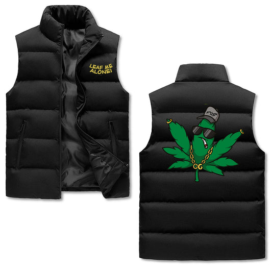 Leaf Me Alone 420 Edition Mens Hooded Puffer Vest